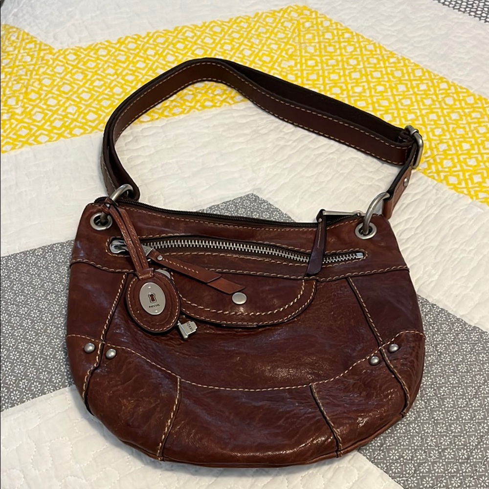 Vintage Fossil Brown Leather Shoulder Bag